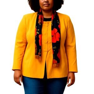 WNY 16 Bright Yellow Women's Blazer Suit Coat Jacket Top Miss Size XL With Scarf